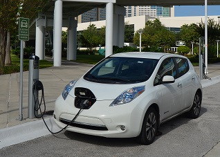 Electric vehicle plugged into a charging station